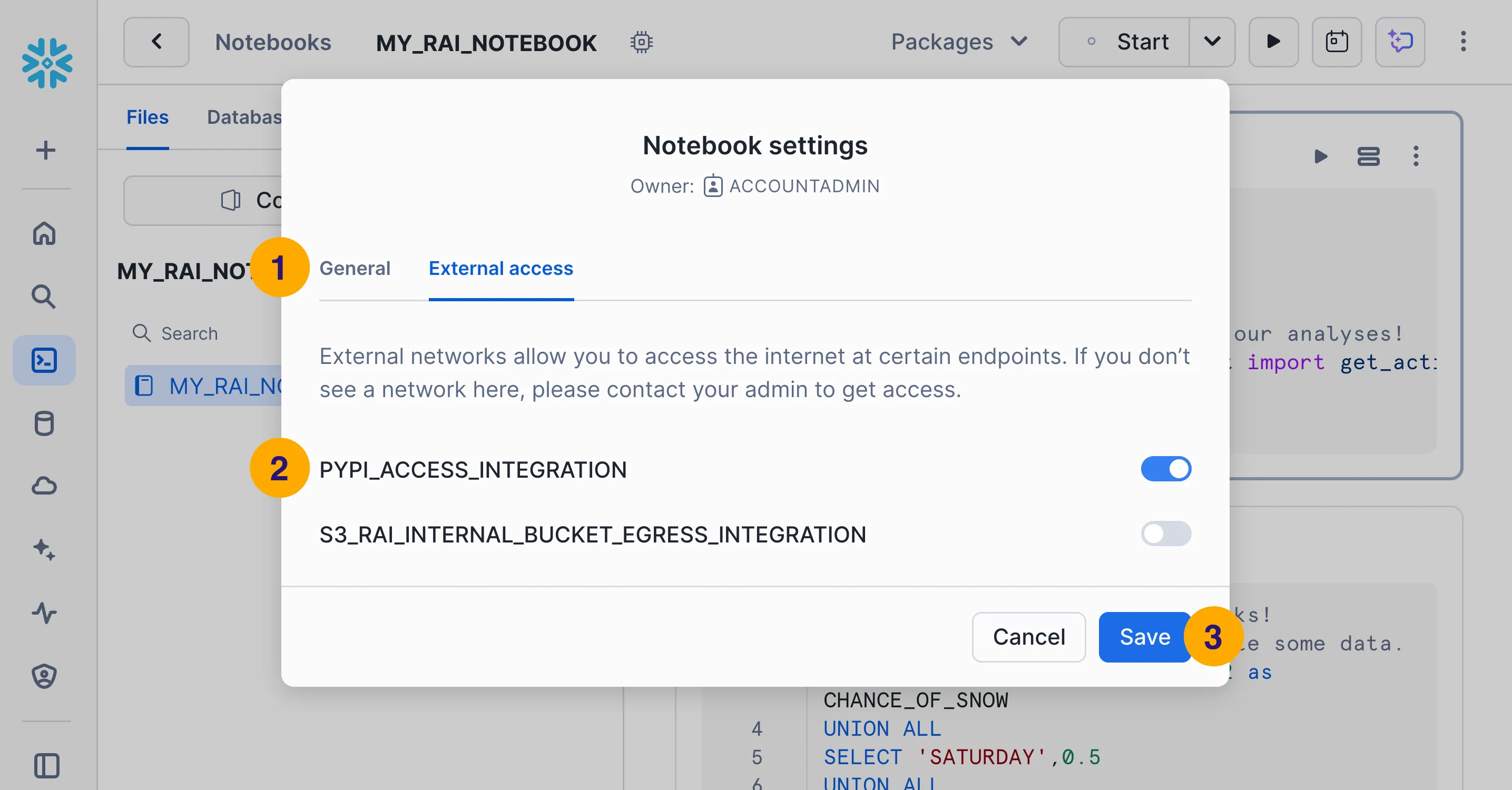 Configure PyPI access for your notebook.