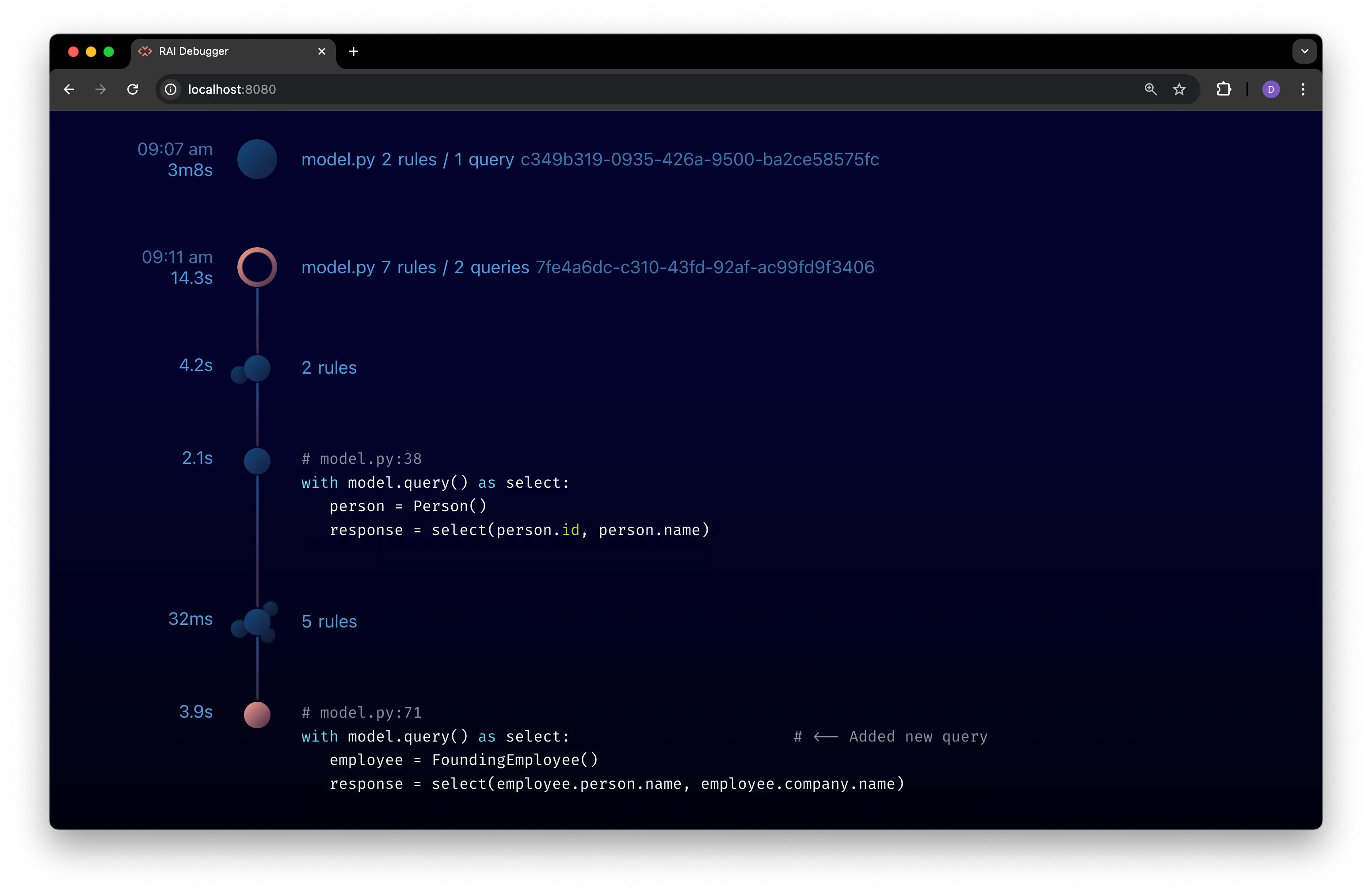 An execution timeline with an error