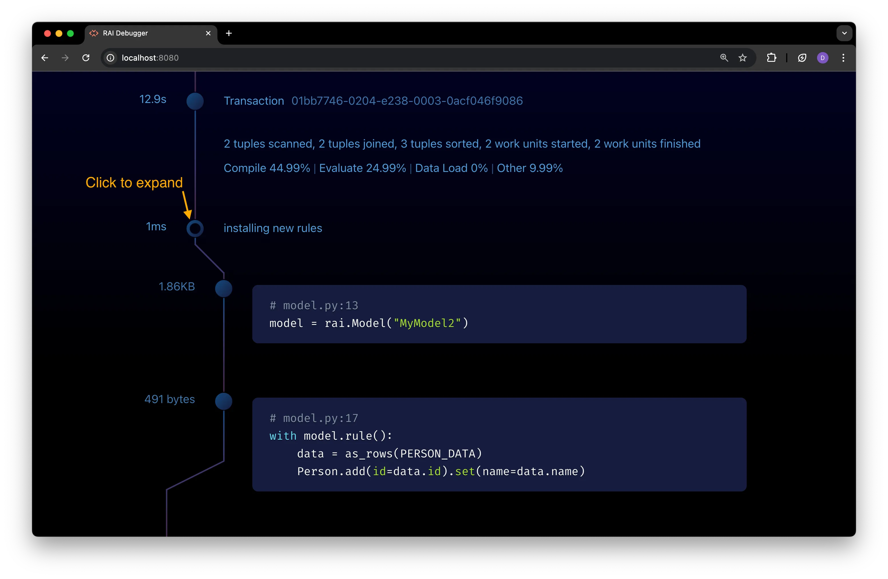 A transaction node with an installation node