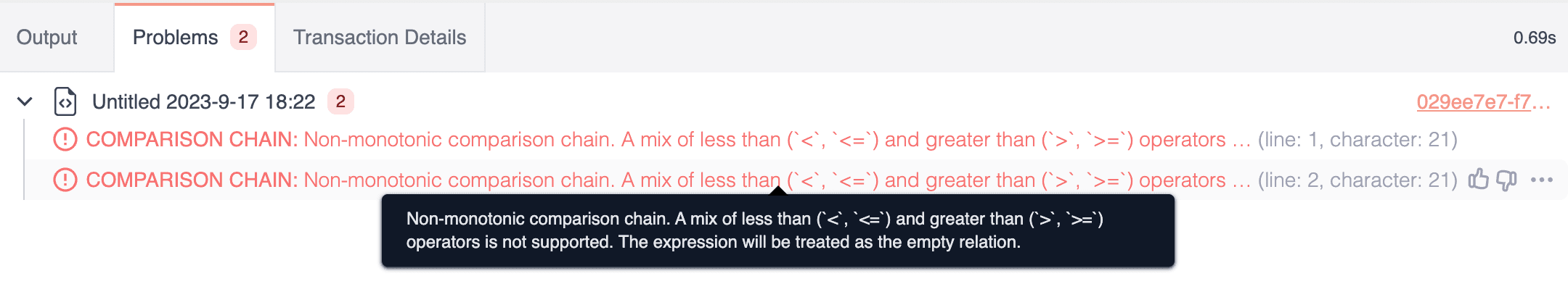 Error example from the RAI Console