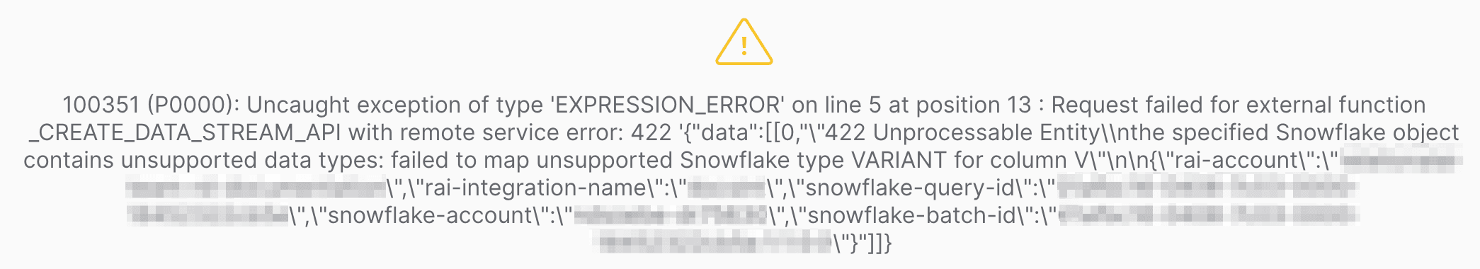 Error example from Snowflake