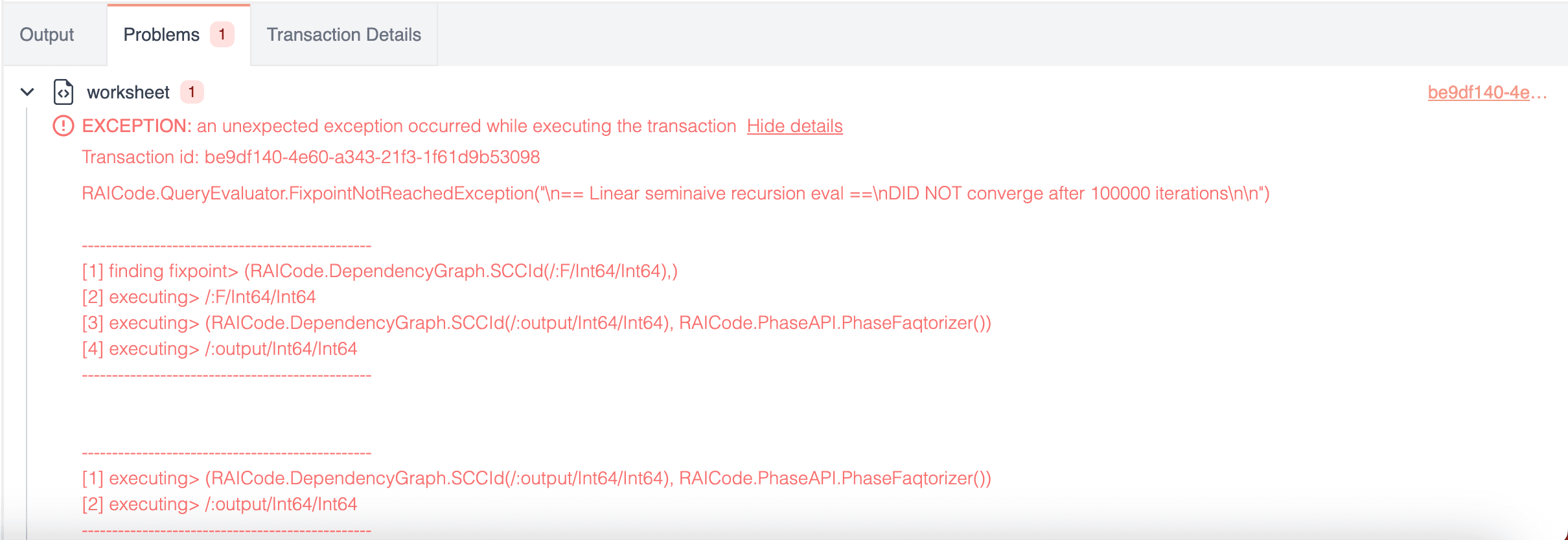 Error example from the RAI Console