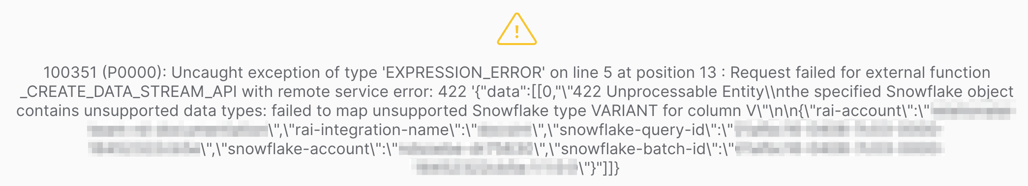 Error example from Snowflake