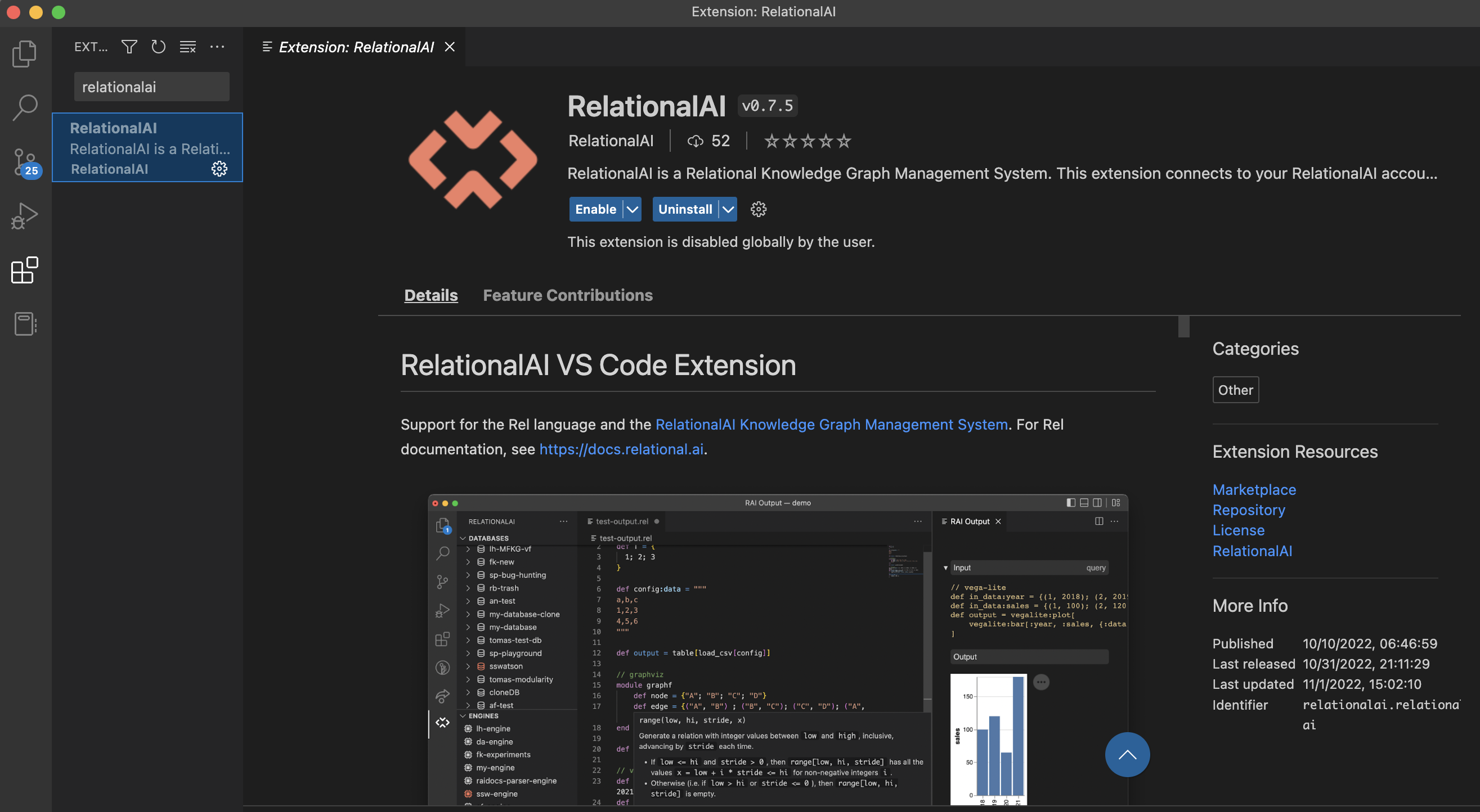 Rel extension for VSCode installed