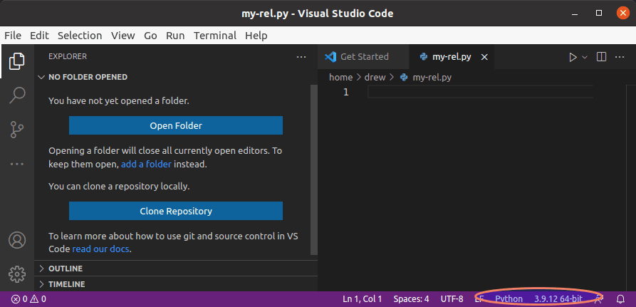 Python interpreter selected in VSCode