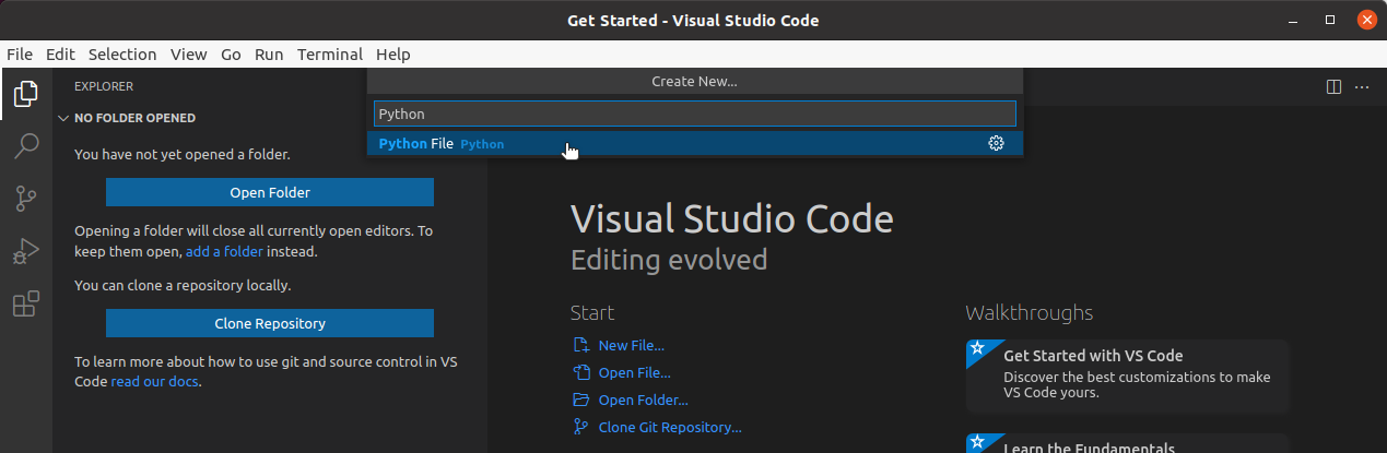Create new Python file in VSCode