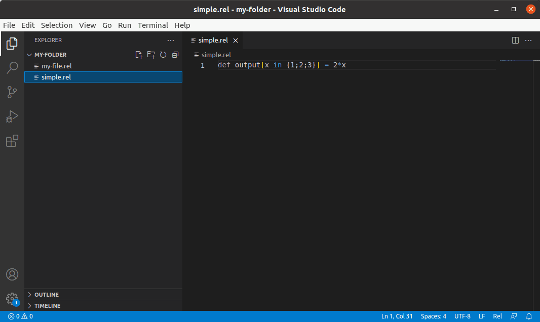 Simple Rel example run in VSCode