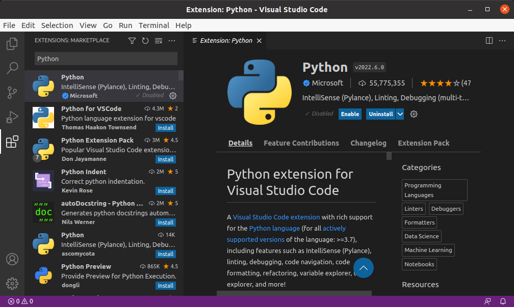 Python extension for VSCode installed