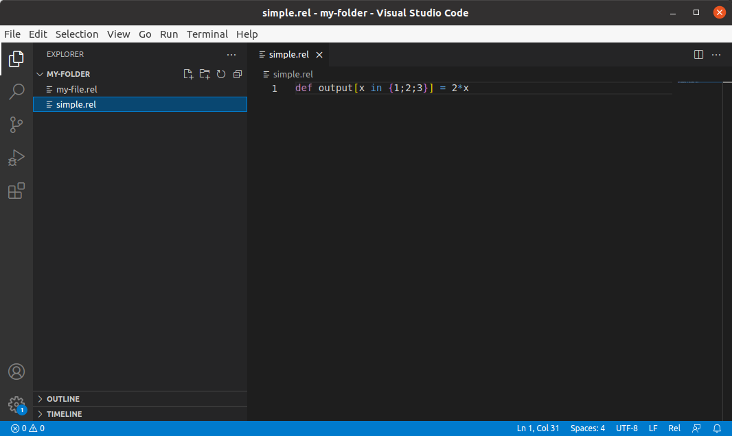 Simple Rel example run in VSCode
